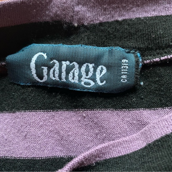 GARAGE - Violet & black stripes Tee large scoop neckline - short sleeves medium - Picture 4 of 4